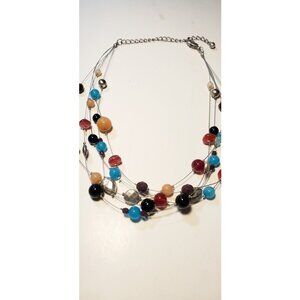 Indie Design Blue Eclectic Retro unique Jewelry Multi Colored Beads Necklace